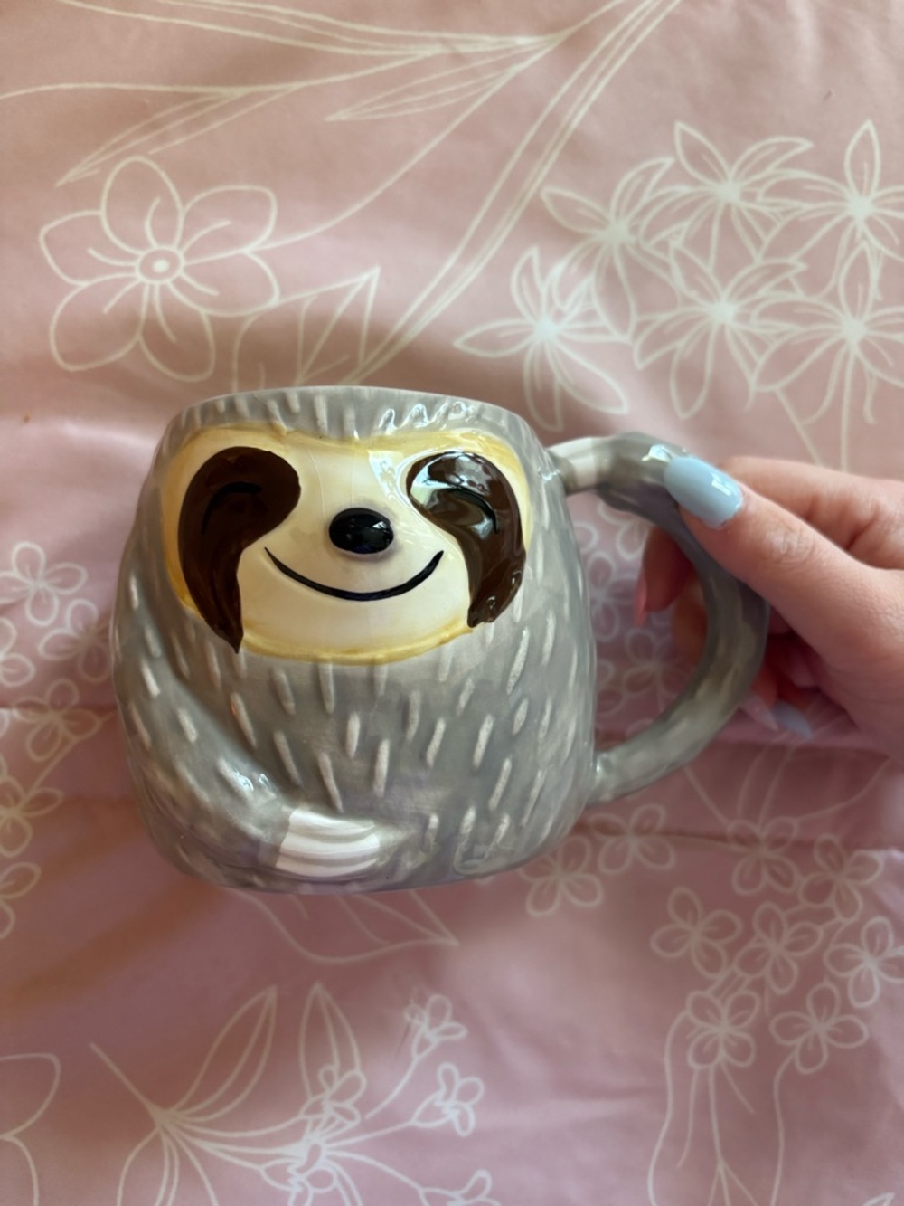 Adorable Sloth Ceramic Mug in Gray and Cream